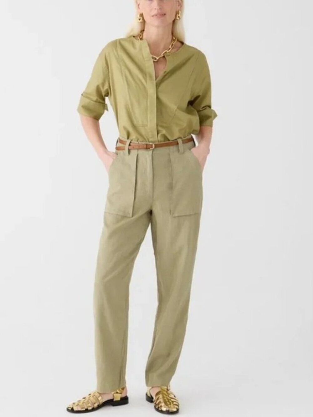 J. Crew Seaside Cargo Pant in Linen-TENCEL™ Lyocell Blend High Rise 00 #A3014